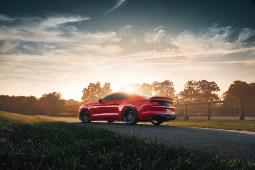 Image red chevrolet camaro on road during sunset