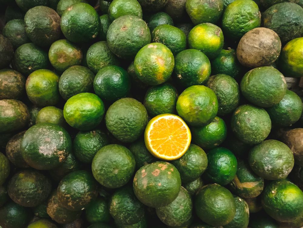 sliced lemon fruit on green round fruit