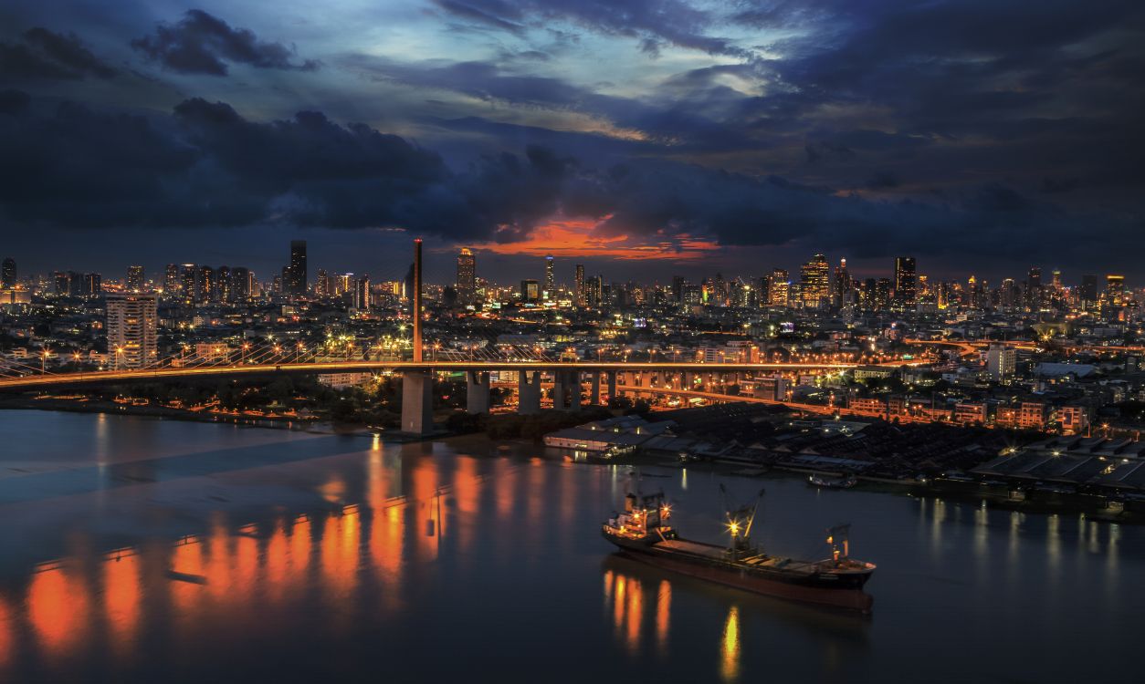 Skyline Der Stadt Bei Nacht Night. Wallpaper in 5578x3335 Resolution