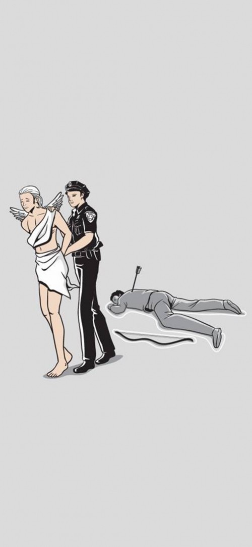 Image cupid arrested, humour, illustration, cartoon, cupid