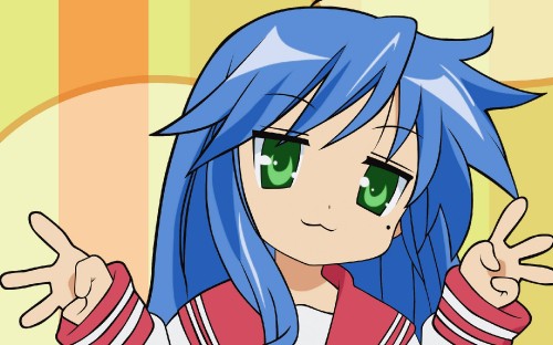 Image girl in blue and white striped shirt anime character