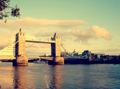 Image bridge over river during sunset