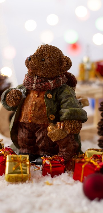 Image christmas, tree, teddy bear, brown, qhd