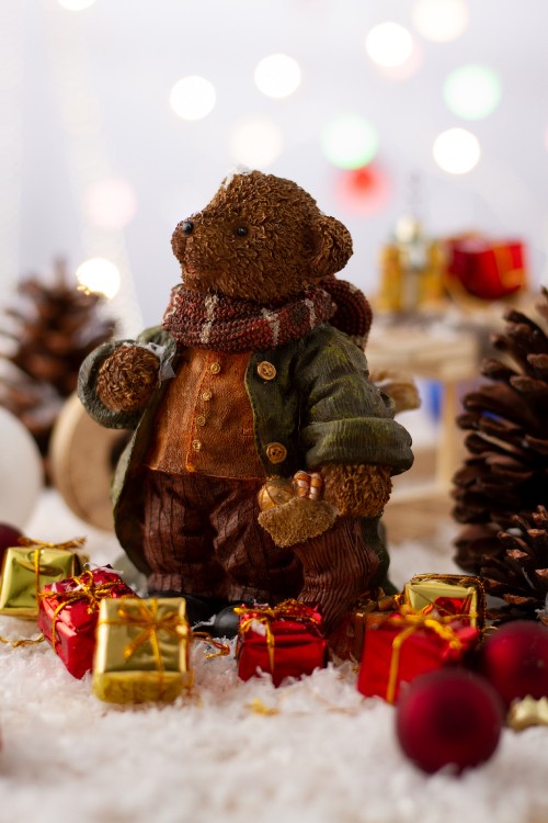 Image christmas, tree, teddy bear, brown, qhd