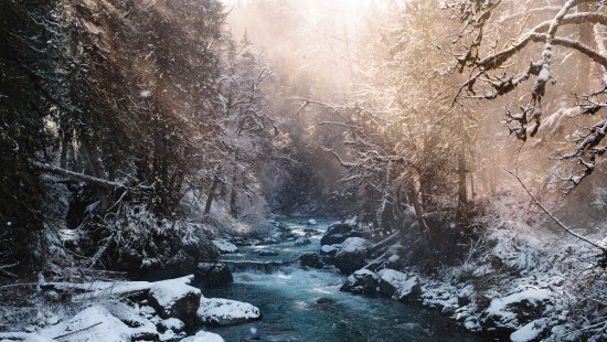 Image river in winter, snow, winter, river, Fraser River