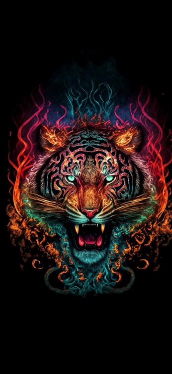 Illustration, Lion, Tigre, Leopard, Jaguar. Wallpaper in 1080x2340 Resolution