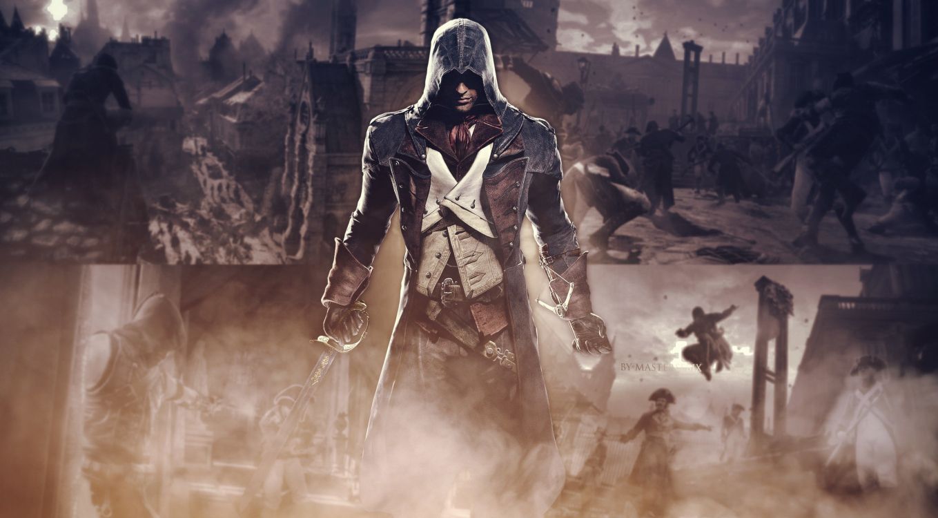 Assassins Creed Unity, Arno Dorian, Humo, Ubisoft, Assassins Creed II. Wallpaper in 2555x1410 Resolution