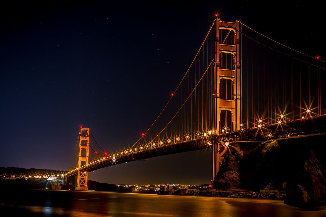 Golden Gate Bridge Bei Nacht Night. Wallpaper in 3464x2309 Resolution