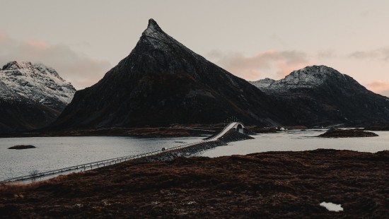 Image sky, sunset, mountain, glacial landform, fjord