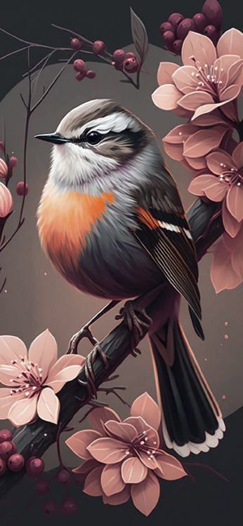 Art, Oiseau, Botanique, Bec, Rameau. Wallpaper in 1080x2340 Resolution