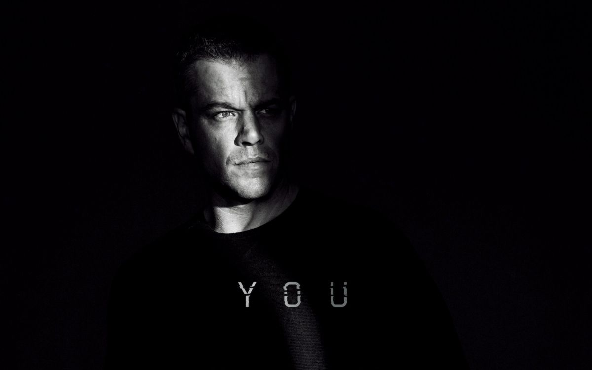 Matt Damon, 黑色的, 肖像, 下巴, 黑色和白色的 壁纸 1920x1200 允许