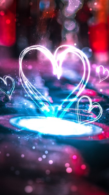 Image heart, light, water, purple, red