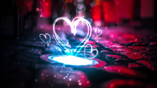 Image heart, light, water, purple, red