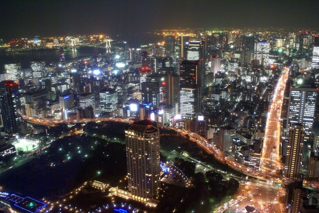 aerial view of city during night time