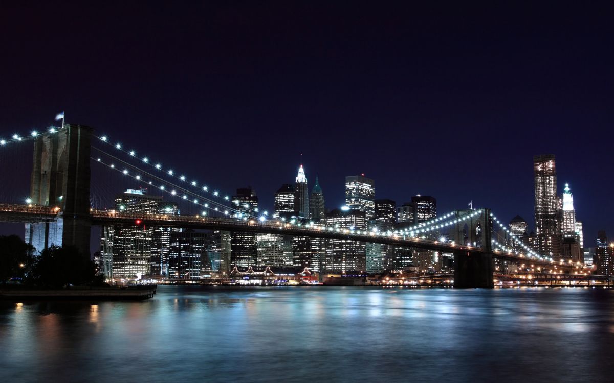 lighted bridge over water during night time