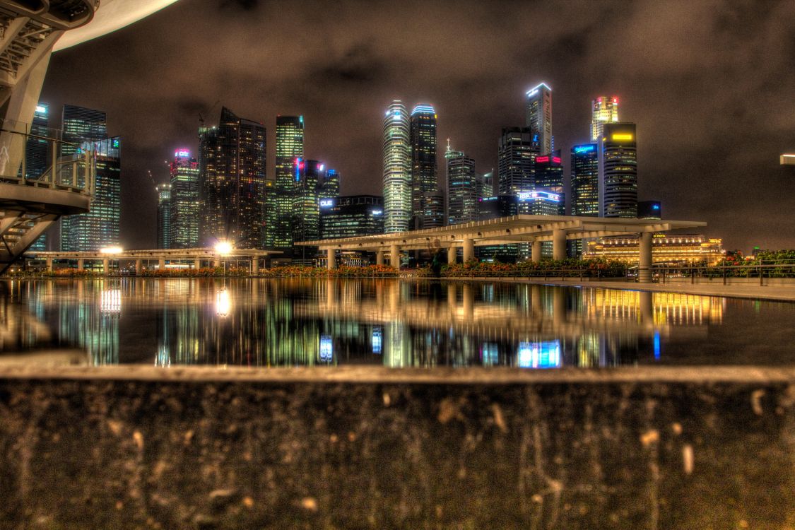 city skyline during night time