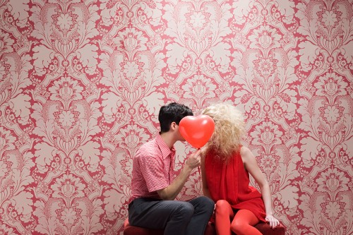 Image red, pink, love, romance, interaction