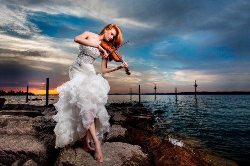 Image violin, dress, water, beauty, gown