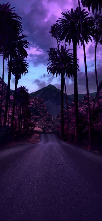 Naturaleza, Arte, Morado, la Superficie de la Carretera, Montaña. Wallpaper in 1080x2340 Resolution