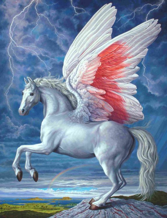 White Horse With Red Wings Painting. Wallpaper in 2184x2849 Resolution
