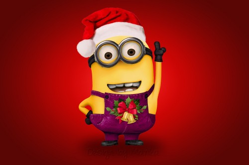 Image minion wearing santa hat illustration