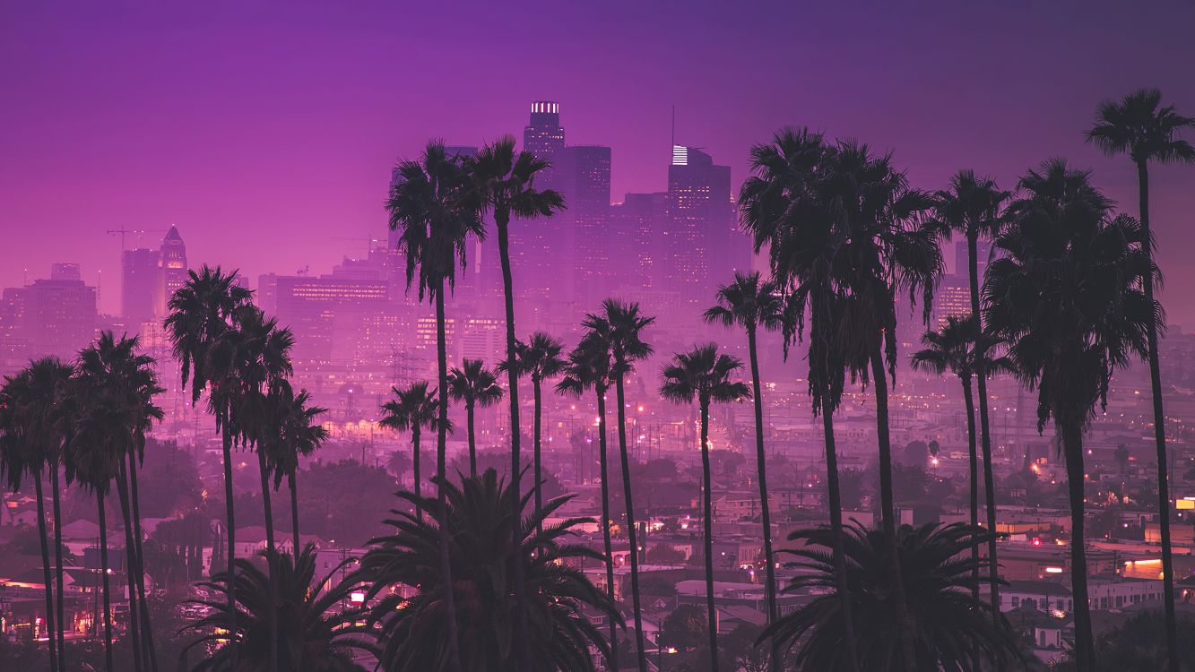 Los Angeles, Le Centre-Ville De Los Angeles, Atmosphère, Afterglow, Purple. Wallpaper in 3840x2160 Resolution