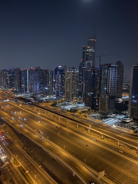 dubai, night, road, city, urban area